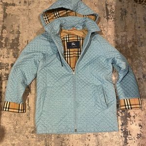 BURBERRY LONDON QUILTED JACKET WITH HOOD SIZE medium womens light blue